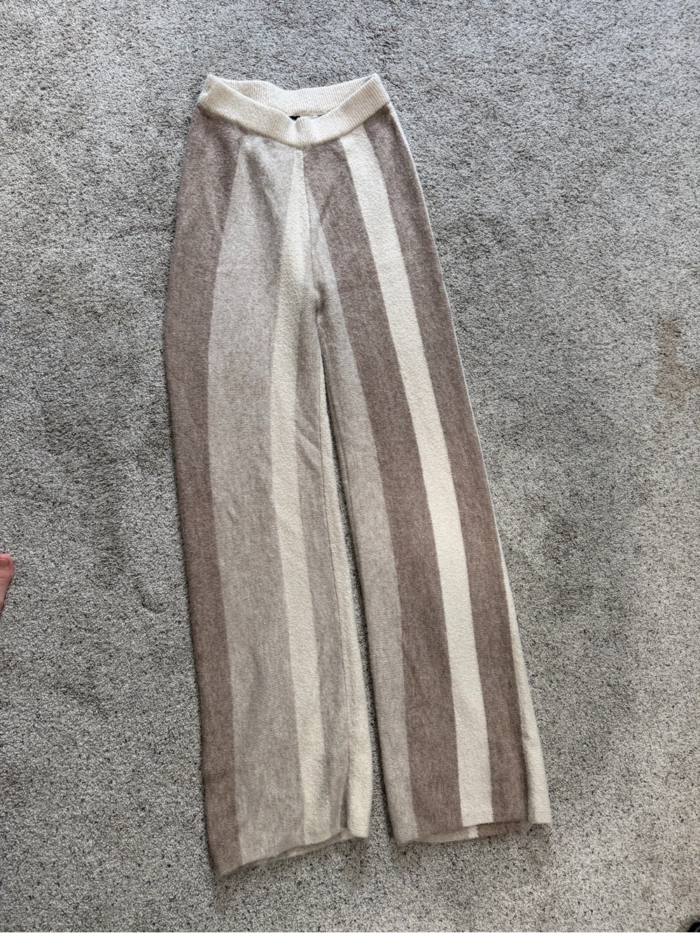 PrettyLittleThing Cream Ribbed Knit High Waisted Pants